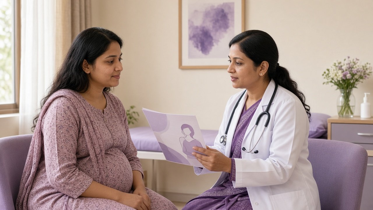 Woman discussing a breast health check with a gynaecologist during Breast Cancer Awareness Month in Khammam