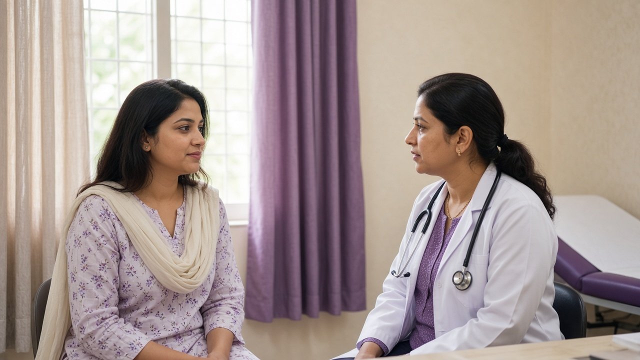 Woman at a private well-woman consultation with a gynaecologist in Khammam